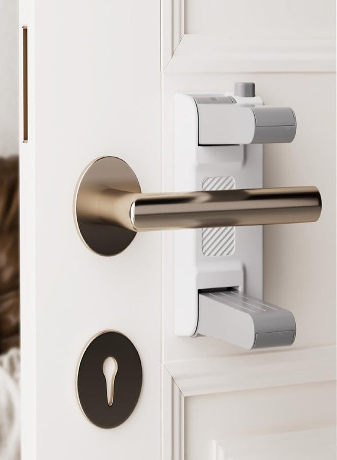 YEYA Upgrade Child Safety Door Handle Lock, White Universal Fit Lever Locks with Stong 3M Adhesive Backing, 2-Pack Toddler Proof Safety Locks for Indoor Doors, Dual-Button Security & Easy Installation - Image 1